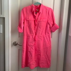 J. Crew neon pink shirt dress
